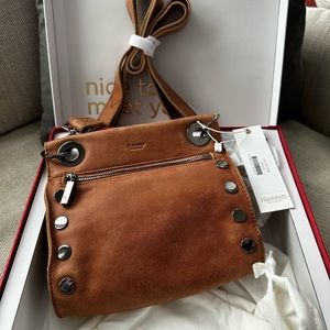 Hammitt Tony Small Crossbody, Color is Saddle with Gunmetal hardware